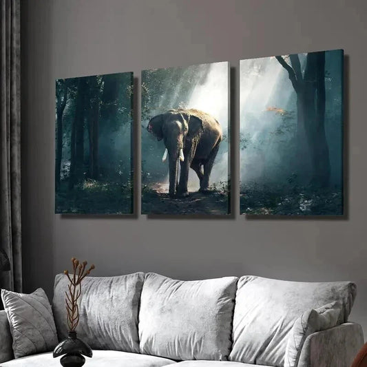 3pcs Elephant in Dark Forest Decoration Wall Art Set Canvas Framed 40x60cm - High Quality Print 100% Australian Made Wall Canvas Ready to Hang