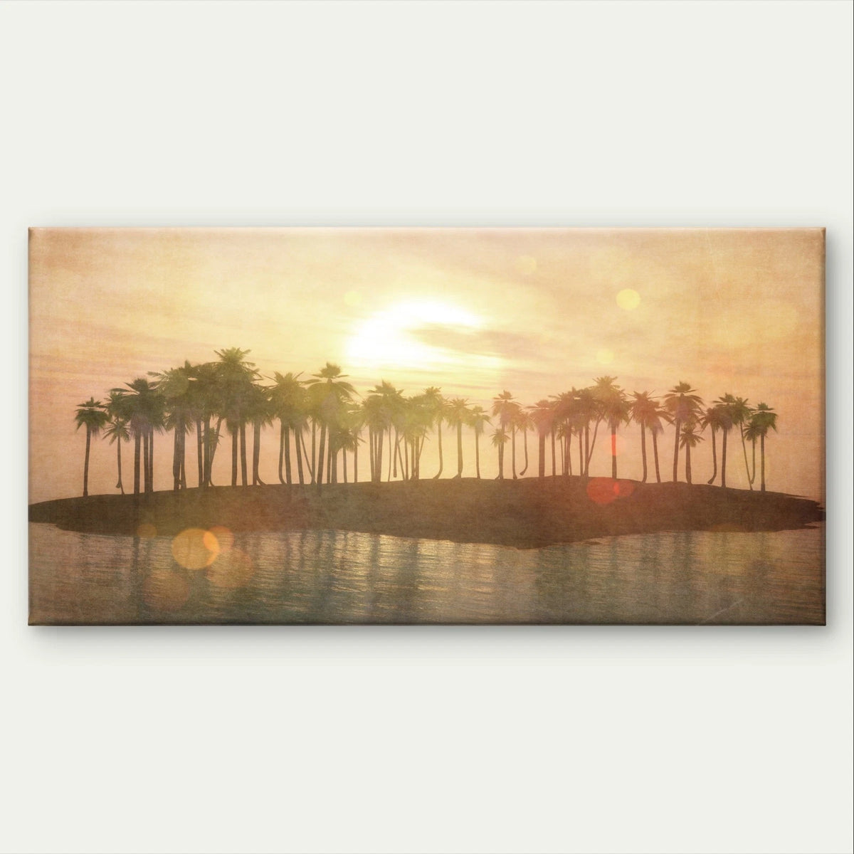 Tropical Island Sunset with Palm Trees Wall Art Canvas Office Home Framed 120x60cm