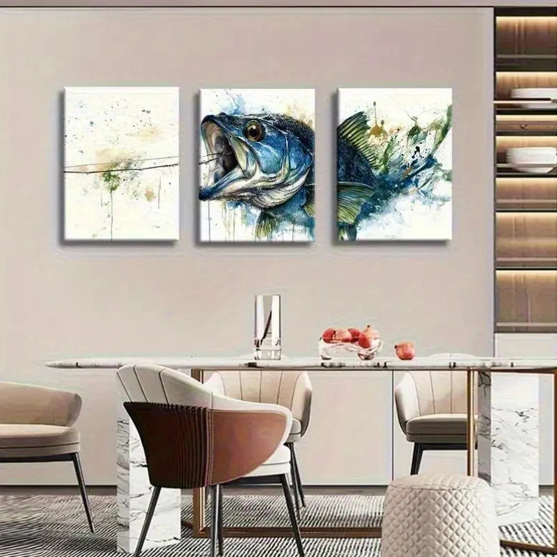 3pcs Artistic Fishery Theme Painting Metal Print Ready to Hang Art