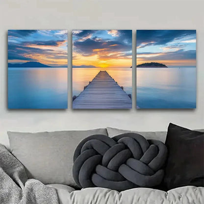 3pcs Tranquil Seascape Sunset at the Beach Metal Print Ready to Hang Art