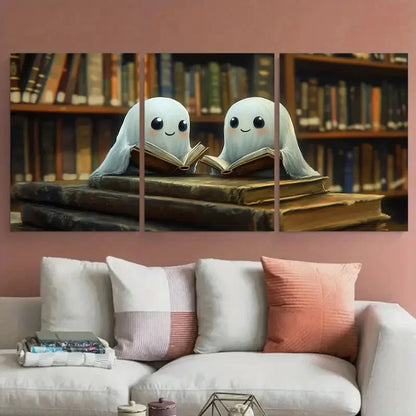 3pcs Two Cute Ghosts in a Library Romantic Dark Metal Print Ready to Hang Art