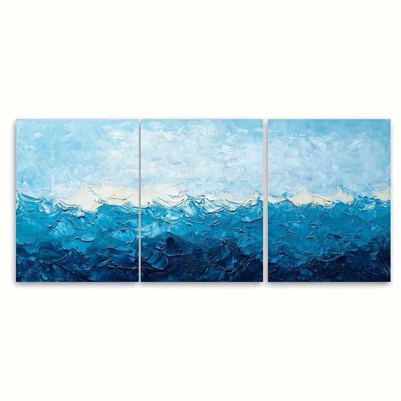 3pcs Blue Sea Ocean Texture Abstract Metal Print Ready to Hang Art