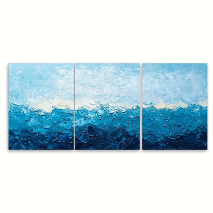 3pcs Blue Sea Ocean Texture Abstract Metal Print Ready to Hang Art