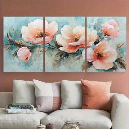 3pcs Garden Soft Color Textured Flower Design Wall Art Set Canvas Framed 50x70cm - High Quality Print 100% Australian Made Wall Canvas Ready to Hang