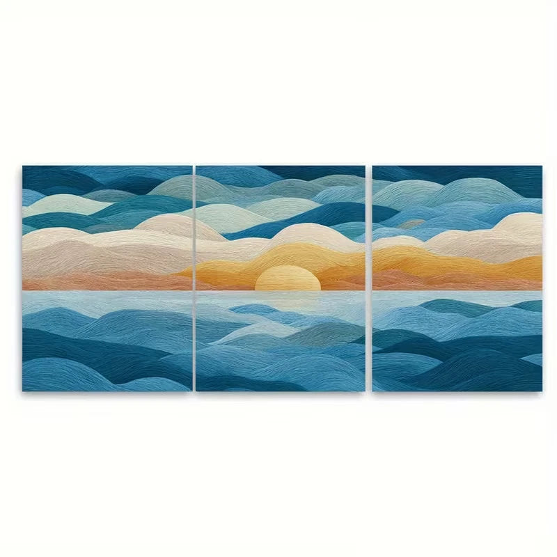 3pcs Striped Sea Air Sun Metal Print Ready to Hang Art