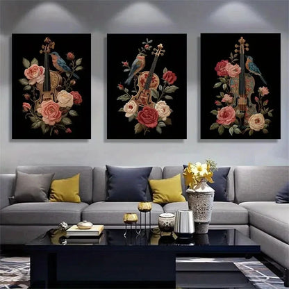 3pcs Exquisite Style Bird & Rose Canvas Prints Metal Print Ready to Hang Art