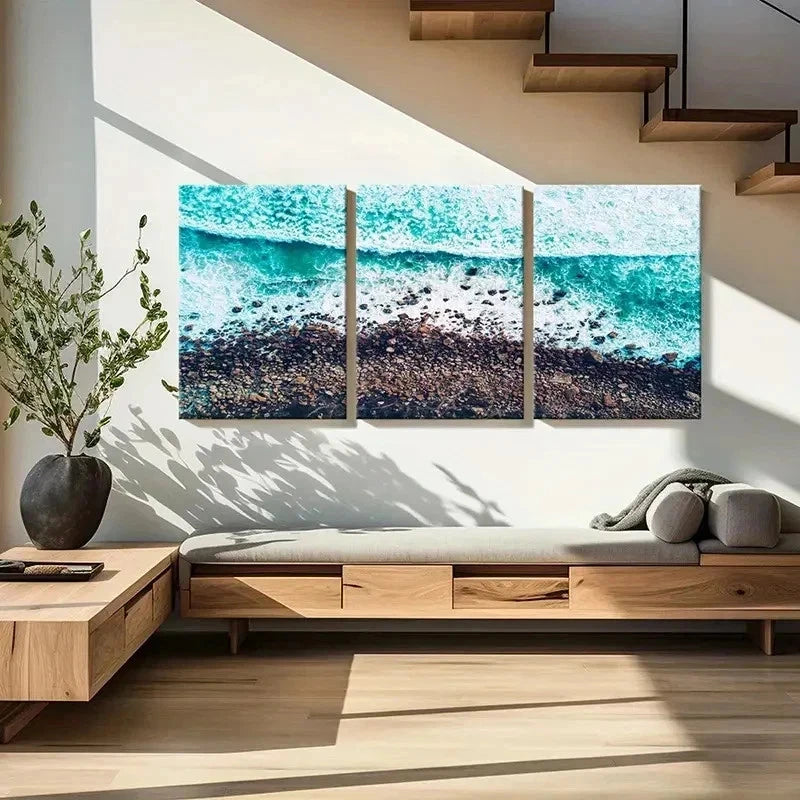 3pcs Ocean Waves Beach Nature Landscape Wall Art Set Canvas Framed 40x60cm - High Quality Print 100% Australian Made Wall Canvas Ready to Hang