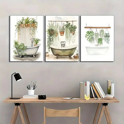 3pcs Botanical Bathtub Print Hanging Botanical Metal Print Ready to Hang Art
