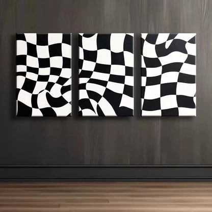 3pcs Black and White Checkered Pattern Metal Print Ready to Hang Art