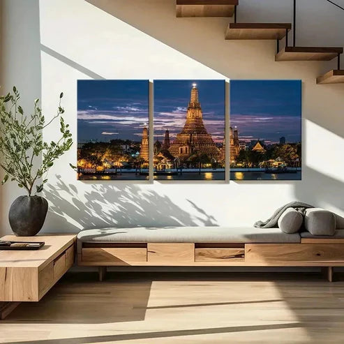 3pcs Bangkok Thailand Wat Arun Temple Wall Art Set Canvas Unframed - High Quality Print 100% Australian Made Wall Canvas