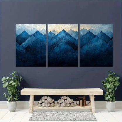 3pcs Abstract Blue & Black Geometric Design Metal Print Ready to Hang Art