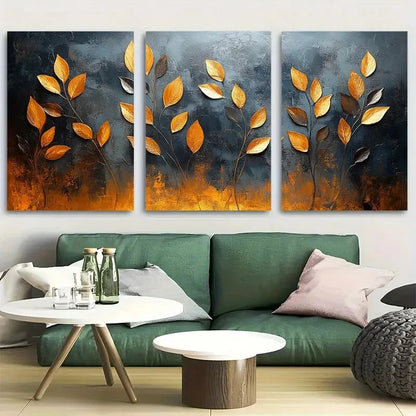 3pcs Black Plant Stalks Abstract Floral Design Metal Print Ready to Hang Art