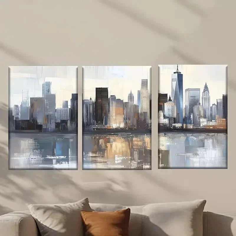 3pcs Painting of a Cityscape with Buildings Wall Art Set Canvas Framed 40x60cm - High Quality Print 100% Australian Made Wall Canvas Ready to Hang