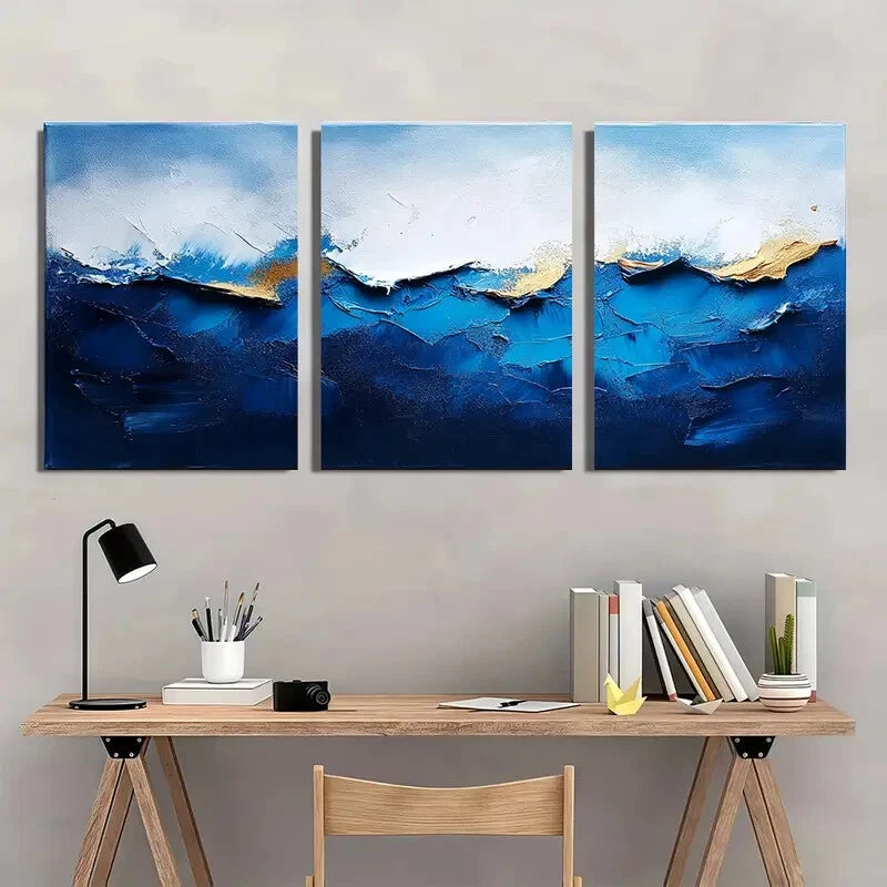 3pcs Blue Texture Abstract Minimalist Painting Metal Print Ready to Hang Art