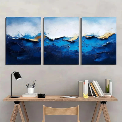 3pcs Blue Texture Abstract Minimalist Painting Metal Print Ready to Hang Art