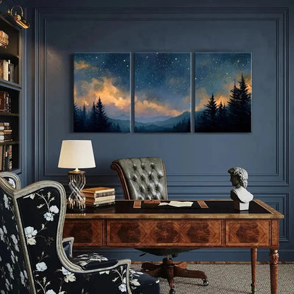 3pcs Night Sky & Forest Serene Dreamy Landscape Metal Print Ready to Hang Art