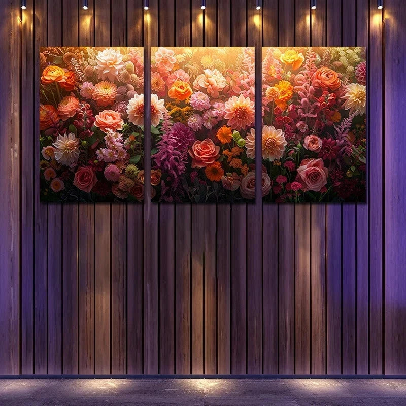 3pcs Large Arrangement of Flowers Metal Print Ready to Hang Art
