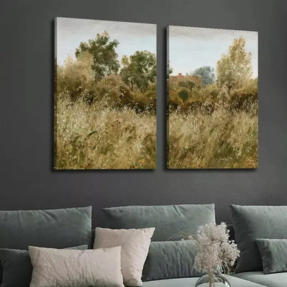 2pcs Vintage Meadow Floral Wildflowers Canvas Framed 50x75cm - High Quality Print 100% Australian Made Wall Canvas Ready to Hang