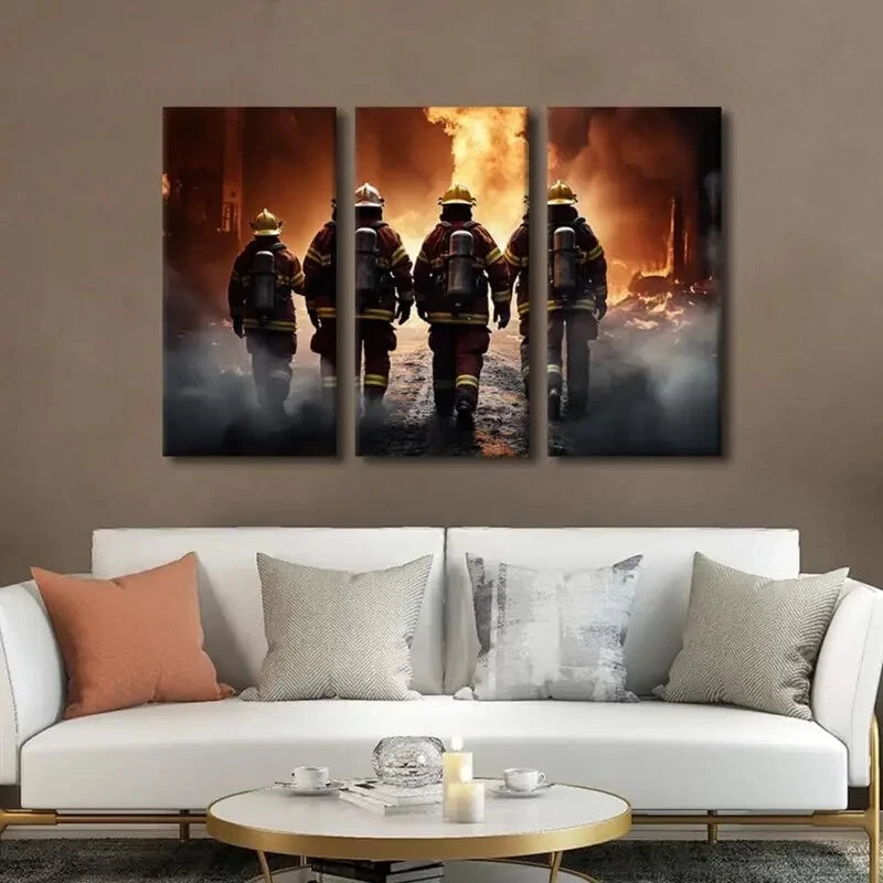 3pcs American Modern Firefighters in Action Metal Print Ready to Hang Art