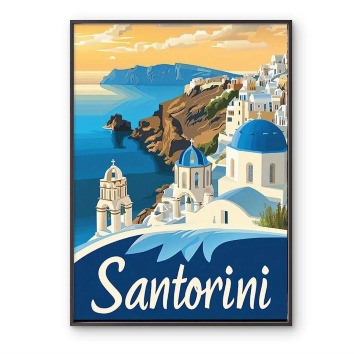 Santorini Greek Island Landscape Painting Travel Poster Print Wall Art