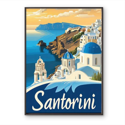 Santorini Greek Island Landscape Painting Travel Poster Print Wall Art