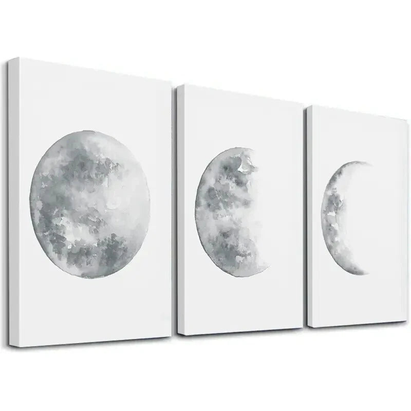 3pcs Depicting Moon Phases Wall Art Set Canvas Framed 50x70cm - High Quality Print 100% Australian Made Wall Canvas Ready to Hang