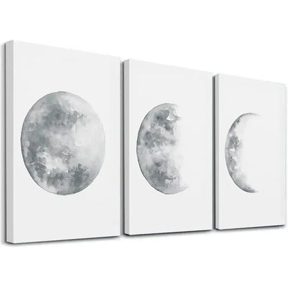 3pcs Depicting Moon Phases Wall Art Set Canvas Framed 50x70cm - High Quality Print 100% Australian Made Wall Canvas Ready to Hang