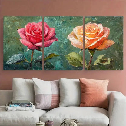 3pcs Vibrant Rose Floral Impasto Illustration Metal Print Ready to Hang Art
