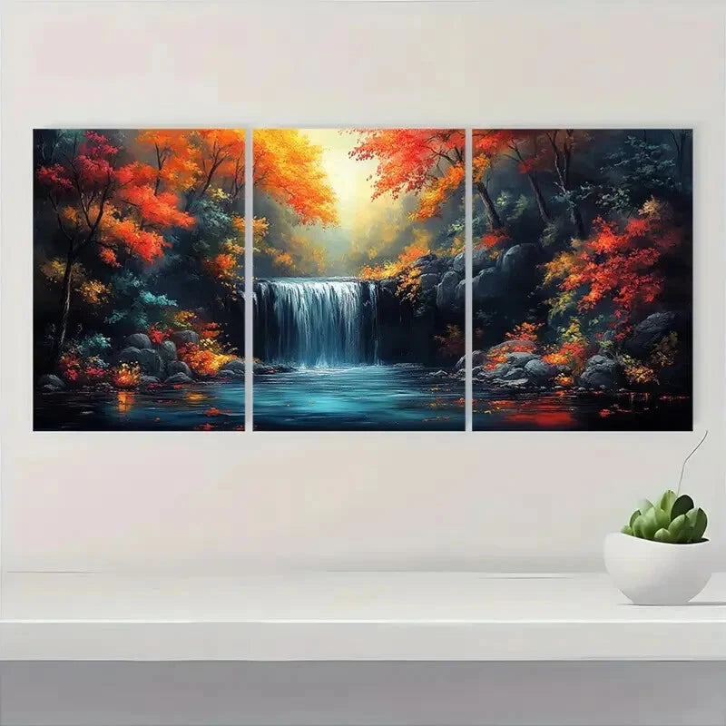 3pcs Autumn Foliage Scene Vibrant Forest Metal Print Ready to Hang Art