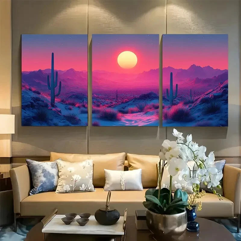 3pcs Vibrant Southwest Saguaro Cactus Succulent Metal Print Ready to Hang Art