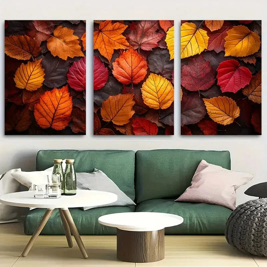 3pcs Rustic Autumn Maple Leaves Metal Print Ready to Hang Art