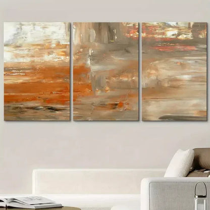 3pcs Gray& Orange Paint Smudge Strokes Abstract Canvas Framed 60x90cm - High Quality Print 100% Australian Made Wall Canvas Ready to Hang