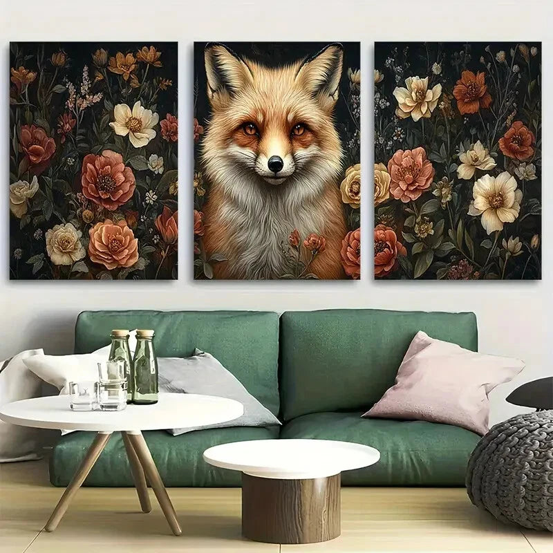 3pcs Victorian Fantasy Fox Regal Portrait Metal Print Ready to Hang Art