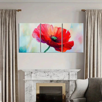 3pcs Vibrant Red Flower Art Abstract Floral Metal Print Ready to Hang Art