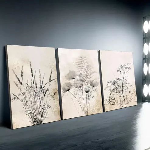 3pcs Flowers, Wildflowers, Meadow Flowers Wall Art Canvas Unframed - High Quality Print 100% Australian Made Wall Canvas
