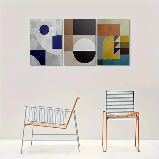 3pcs Modern Abstract Geometric Metal Print Ready to Hang Art