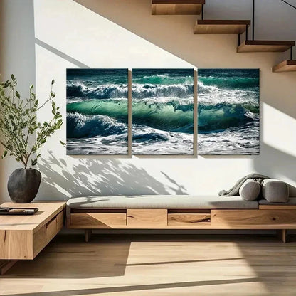 3pcs Ocean Spectacular Waves Modern Wall Art Set Canvas Framed 40x60cm - High Quality Print 100% Australian Made Wall Canvas Ready to Hang