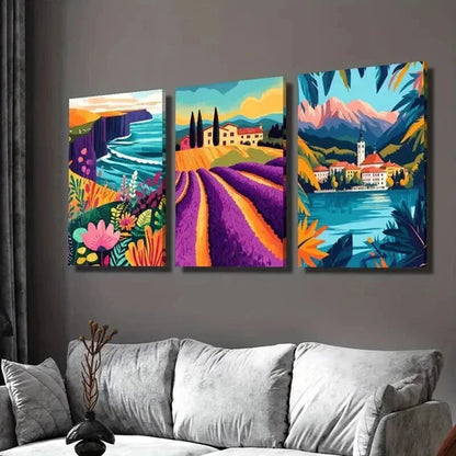 3pcs Ocean Mountains Coast Flowers and Plants  Wall Art Set Canvas Unframed - High Quality Print 100% Australian Made Wall Canvas