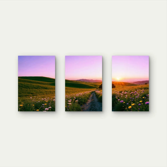 3pcs Sunset Meadow Landscape Nature Wall Art Set Canvas Framed 60x90cm - High Quality Print 100% Australian Made Wall Canvas Ready to Hang