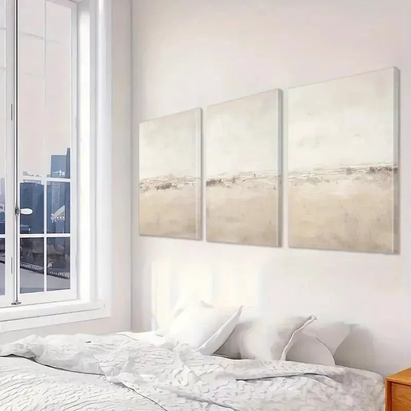 3pcs Beige & Brown Wall Art Set Canvas Framed 50x70cm - High Quality Print 100% Australian Made Wall Canvas Ready to Hang - Bella Home Decor