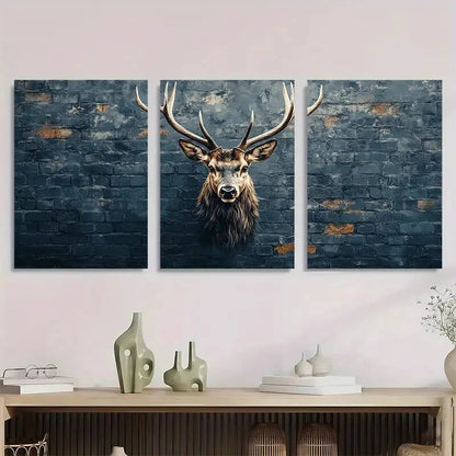3pcs Funny Animal Deer Line Animal Themed Metal Print Ready to Hang Art