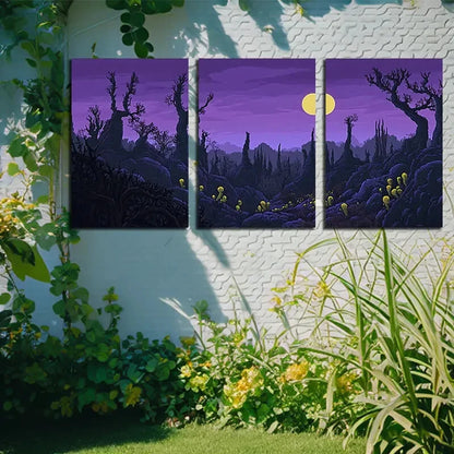 3pcs Purple Planet Ruins Theme Design Metal Print Ready to Hang Art