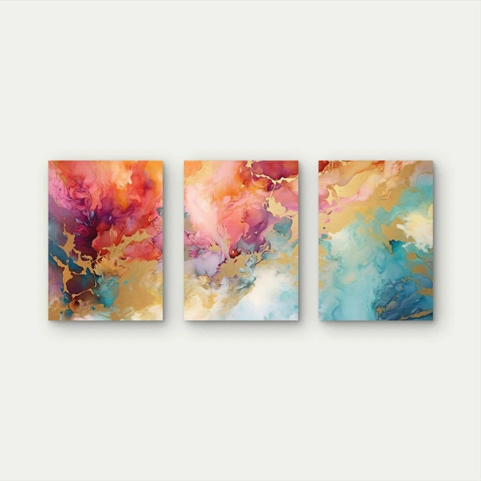 3pcs Vibrant Fusion Of Golden Elements Wall Art Set Canvas Framed 40x60cm - High Quality Print 100% Australian Made Wall Canvas Ready to Hang