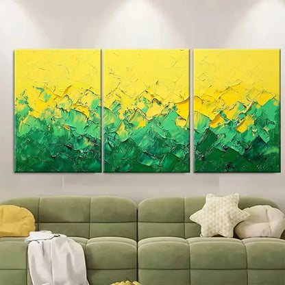 3pcs Abstract Thick Textured Yellow Green Painting Metal Print Ready to Hang Art