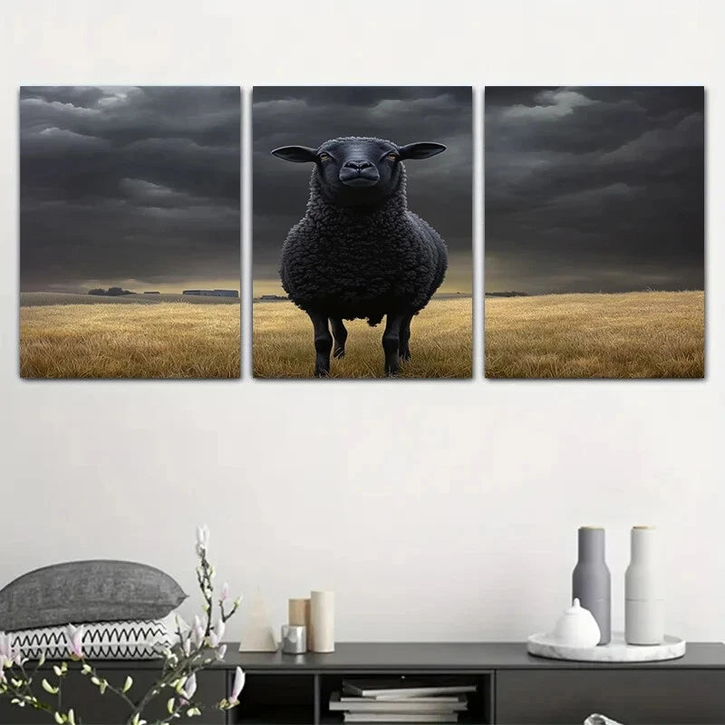 3pcs Sheep Field and Stormy Sky Metal Print Ready to Hang Art