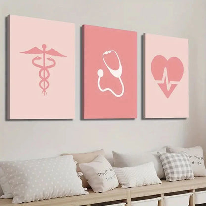 3pcs Pink Medical Decor Wall Art Set Canvas Framed 40x60cm - High Quality Print 100% Australian Made Wall Canvas Ready to Hang