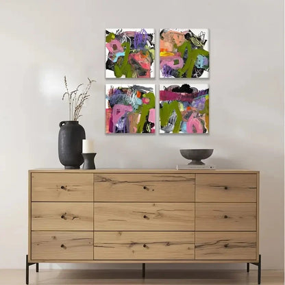 4pcsSmall Mini Digital Abstract Painting Wall Art Canvas Framed