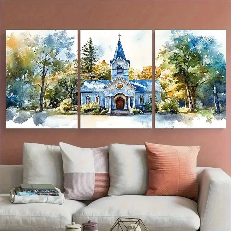 3pcs Venue Portrait Wedding Church Metal Print Ready to Hang Art