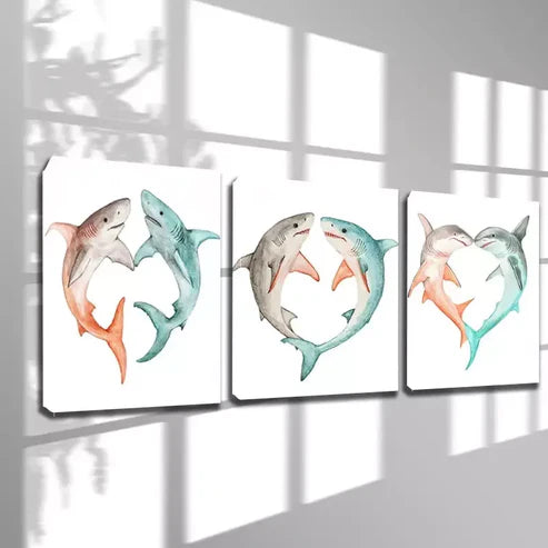 3pcs Artistic Shark Canvas Framed 60x90cm - High Quality Print 100% Australian Made Wall Canvas Ready to Hang