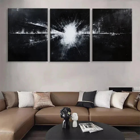 3pcs Abstract Black White Light Explore Perfect Wall Art Canvas Unframed – High Quality Print 100% Australian Made Wall Canvas